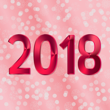 2018 year illustration in pink with snow flakes over pink backgroundのイラスト素材