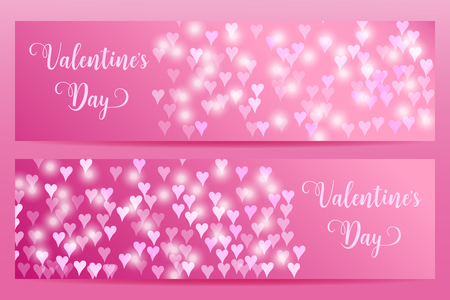 Valentine s day banners with defocused chaotic blurred hearts and lights.のイラスト素材