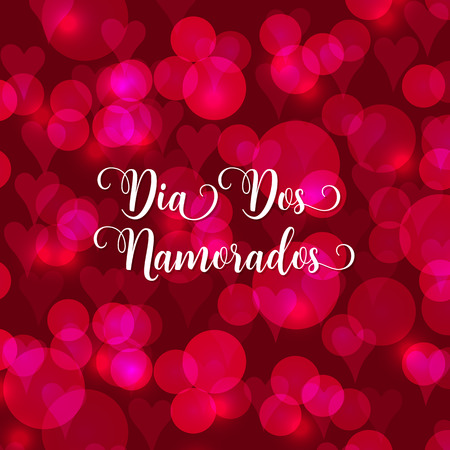 Valentine's day Portuguese text Dia Dos Namorados. Blurred defocused background with hearts. Vector illustrationのイラスト素材
