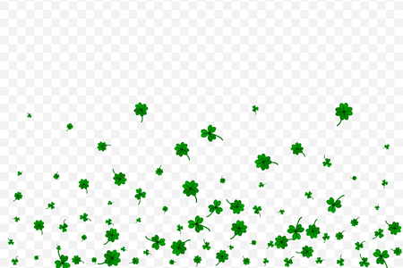 Saint Partick's Day with falling shamrocks on transparent background. St.Patricks vector card with clovers in green color. Vector illustration.のイラスト素材