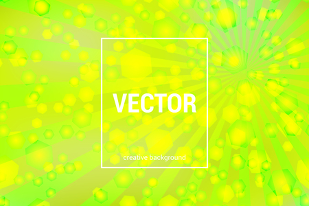 Vector colorful background with bokeh hexagons and rays in trendy colors.のイラスト素材