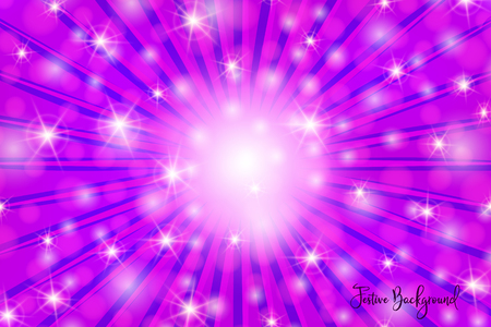 Shiny, festive bright background with random, chaotic, scattered bokeh lights, rays in violet colors.のイラスト素材