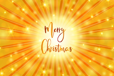 Merry Christmas illustration with bokeh lights, rays, calligraphic text in golden color.のイラスト素材