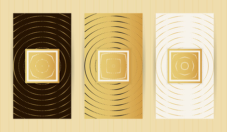 Set of flyers in golden colors. Vector backgrounds for restaurant menu, business card, brochure, book cover, banner, etc.のイラスト素材
