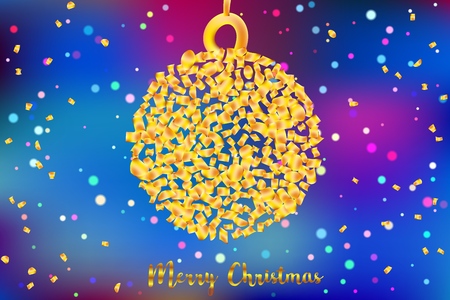 Merry Christmas vector illustration with golden confetti ball.のイラスト素材