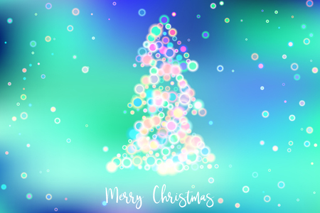 Merry Christmas vector illustration with abstract new year tree in bokeh colorful lights.のイラスト素材