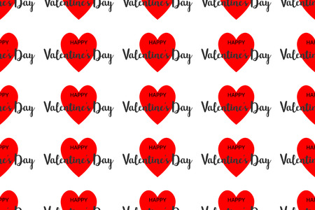 Happy Valentine's Day typography with red hearts on white background. Seamless pattern design.のイラスト素材