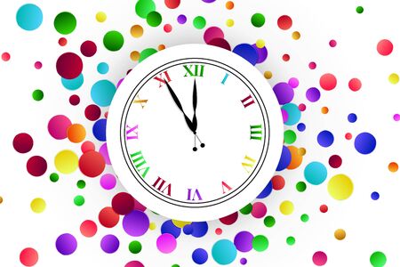 Clock dial with colorful confetti on white background.のイラスト素材