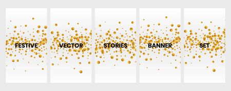 Social media stories banners set, story, texture with golden falling confetti, templates for cover, flyier, brochure, vector trendy backgrounds collection.のイラスト素材