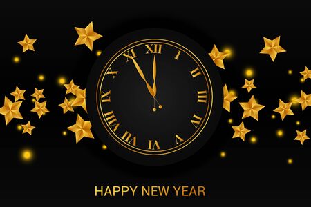 Clock dial with golden confetti. Happy new year text.のイラスト素材