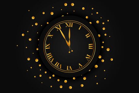 Clock dial with golden confetti. Happy new year text.のイラスト素材