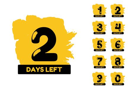 Days left banners. Promotion badges with days left to go numbers, countdown banners for sale and shopping, advertisement, hand drawn grungy badges.のイラスト素材