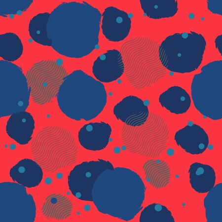 Seamless pattern with hand drawn brush strokes and dots. Creative beautiful header background. Bright colorful artworks. Collage with textured doodle shapes.のイラスト素材