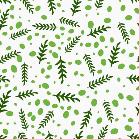 Seamless pattern with hand drawn doodle leaves. Floral vector background.のイラスト素材