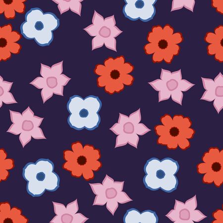 Seamless pattern with hand drawn doodle flowers. Floral vector background.のイラスト素材