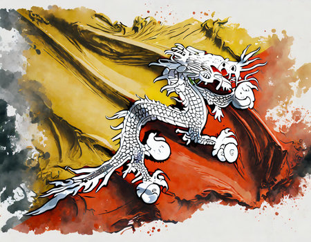 Bhutan grunge flag illustration. National flag of Bhutanの素材