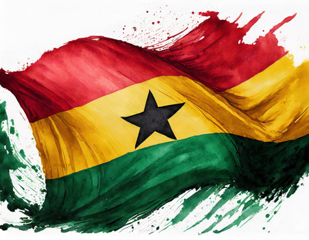 Ghana flag in grunge style, isolated on white background.の素材