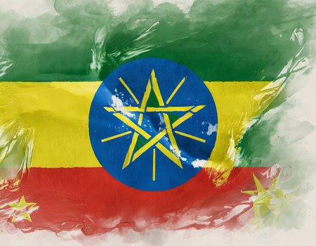 Ethiopia flag in grunge style. National flag of Ethiopiaの素材