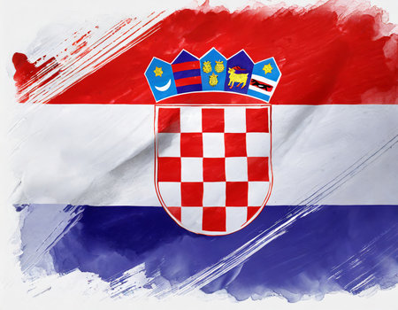 Grunge Croatia flag. Croatian flag with some soft highlights and foldsの素材