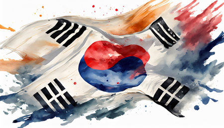 South Korea flag in grunge style. Watercolor painting. Vector illustration.の素材