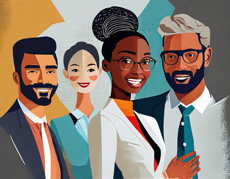 Group of diverse business people. Vector illustration in pop art style.の素材