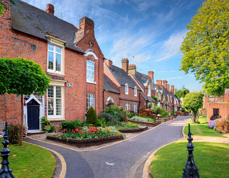 Row of traditional English houses in Kensington Gardens, London, UKの素材