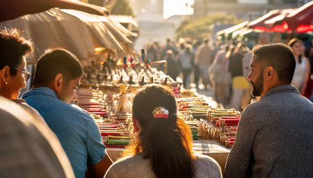 People shopping at a flea market in the city of Chiang Mai, Thailand.の素材