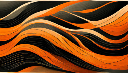 abstract background with wavy lines in orange, black and black colorsの素材
