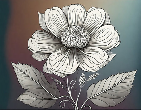 Dahlia flower on a dark background. Hand drawn vector illustration.の素材