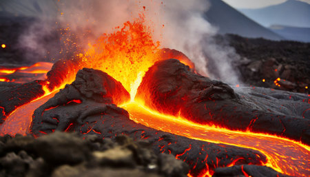 Lava flow in the crater of volcano Etna, Sicily, Italyの素材
