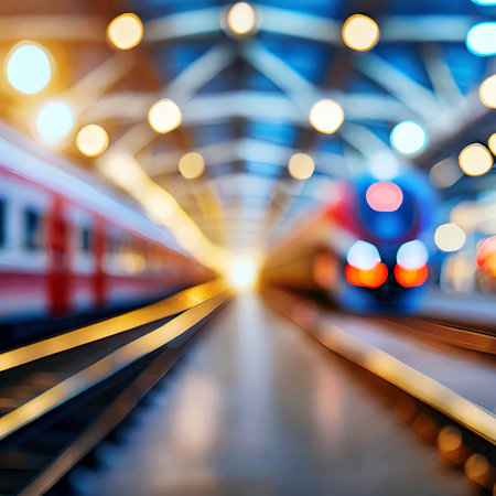 Abstract blurred image of train and railway station. Blurred background.の素材
