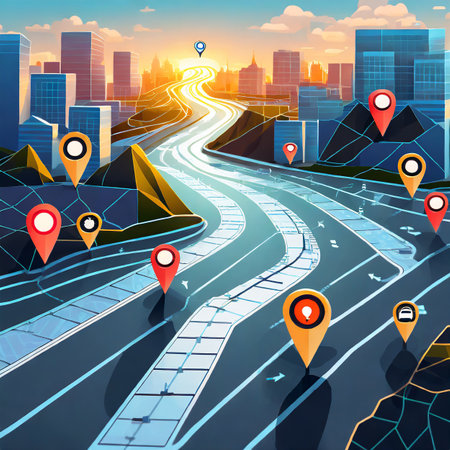Road in the city at sunset. Vector illustration for your design.の素材