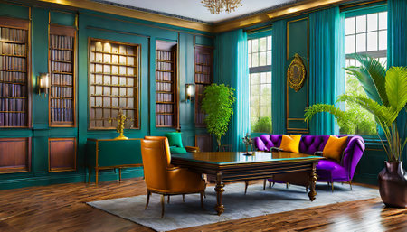 Luxury living room interior with classic furniture. 3d renderの素材
