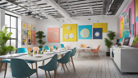 Modern bright office interior. 3d rendering mock up toned imageの素材