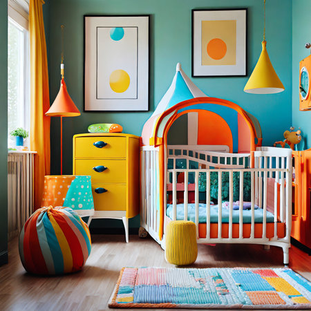 Baby room interior with colorful furniture and toys. 3d render.の素材