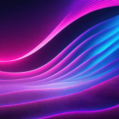Abstract background with glowing lines. Vector illustration. Purple, blue, pink colors.の素材