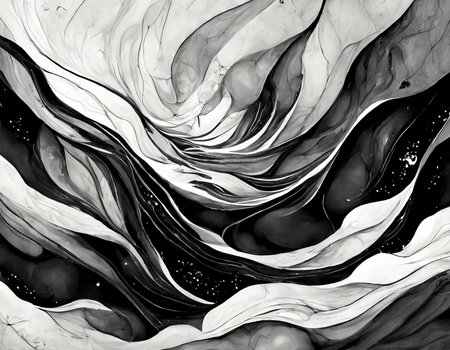 Black and white abstract background. Liquid marble pattern. Monochrome texture.の素材