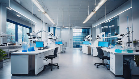 modern laboratory interior with equipment and science experiments. science research and development conceptの素材