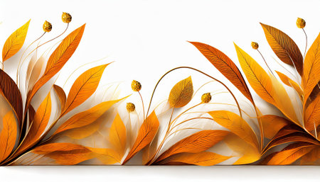 Autumn leaves on white background with copy space. 3d illustrationの素材