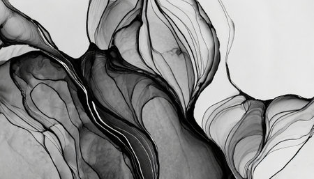 Black and white abstract background, hand drawn alcohol painting, liquid ink techniqueの素材