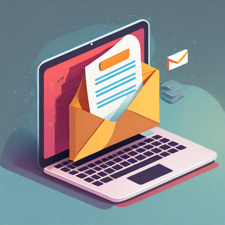 Laptop computer with open envelope and letter. Vector isometric illustration.の素材