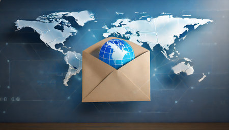 Envelope with globe on the background of the world map.の素材