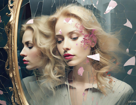 Portrait of a beautiful blonde woman with creative make-up.の素材