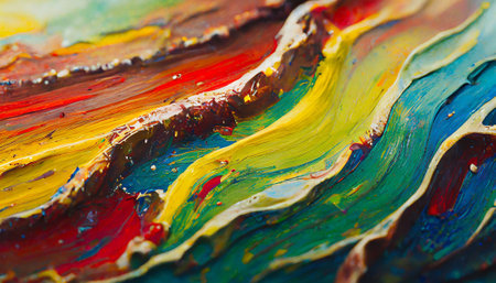 macro artist's palette, texture mixed oil paints in different colors and saturation studioの素材