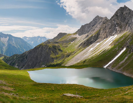 Beautiful alpine lake in the mountains. Caucasus, Russia.の素材