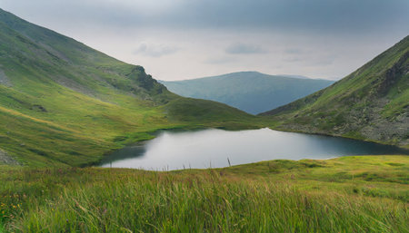 Landscape with mountain lake in the Carpathian Mountains, Ukraineの素材