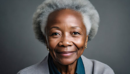 Close-up portrait of a happy senior african american womanの素材