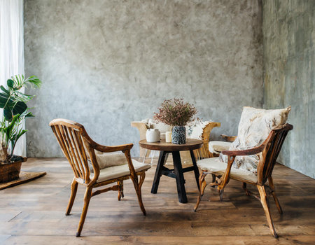 interior of the living room in loft style with chair and tableの素材