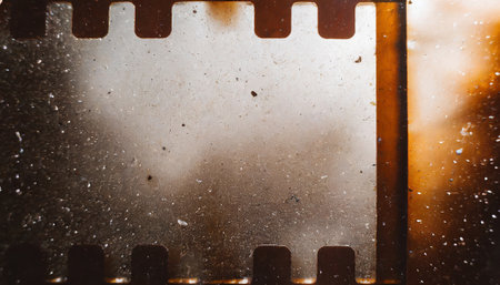 Old film strip with dust and water drops on it. Selective focus.の素材