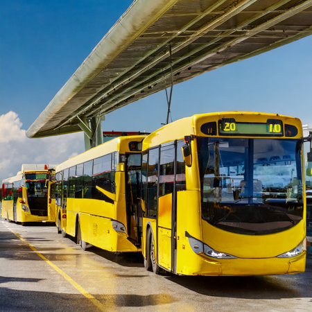 Buses at the bus stop in Bangkok, Thailand in a summer dayの素材